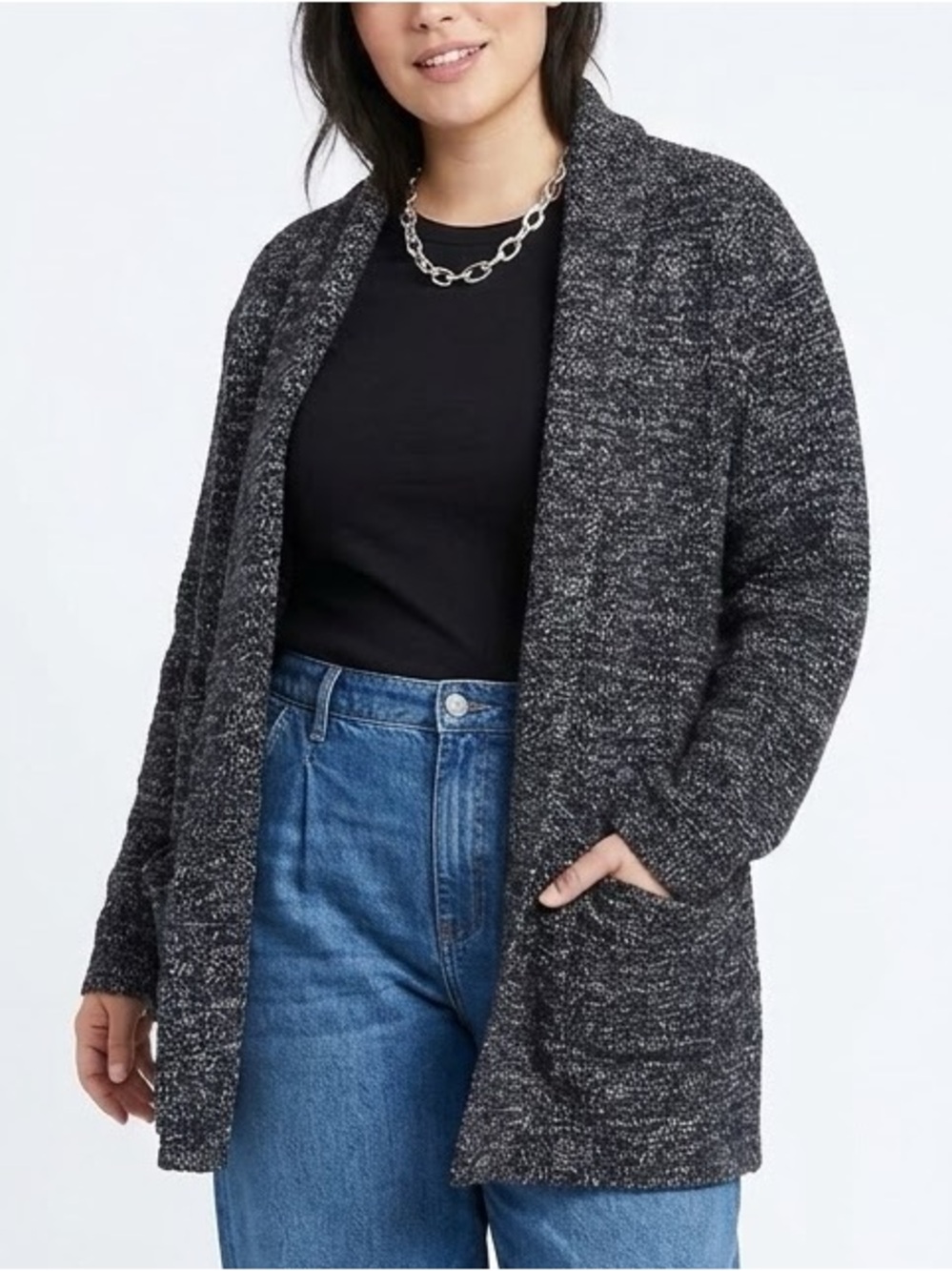 Zara Marled Heavy Knit Open Front Long Cardigan Womens Size Large Duster Jacket